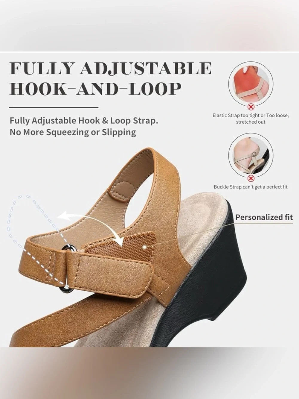 NWT Wedge Sandals Leather Wide Toe Arch Support Adjustable Strap Comfort Casual